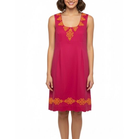 Lilly Pulitzer Pink with Orange Beading Detail Squareneck Sleeveless Dress Sz 2 - Picture 1 of 12